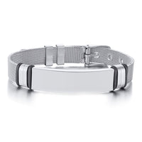 MESH BRACELET FOR MEN WOMEN SILVER STAINLESS STEEL METAL ADJUSTABLE ENGRAVABLE UNISEX BRACELETS