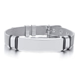 MESH BRACELET FOR MEN WOMEN SILVER STAINLESS STEEL METAL ADJUSTABLE ENGRAVABLE UNISEX BRACELETS