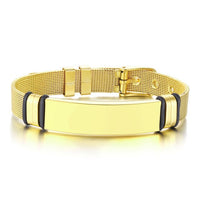 MESH BRACELET FOR MEN WOMEN SILVER STAINLESS STEEL METAL ADJUSTABLE ENGRAVABLE UNISEX BRACELETS