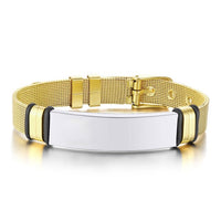 MESH BRACELET FOR MEN WOMEN SILVER STAINLESS STEEL METAL ADJUSTABLE ENGRAVABLE UNISEX BRACELETS