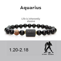 NEW 8mm Black Stone Beads 12 constellation couple Bracelet Men Bracelets For Women Pulseras Masculina Hombre Man Mens Jewellery