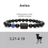 NEW 8mm Black Stone Beads 12 constellation couple Bracelet Men Bracelets For Women Pulseras Masculina Hombre Man Mens Jewellery