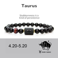 NEW 8mm Black Stone Beads 12 constellation couple Bracelet Men Bracelets For Women Pulseras Masculina Hombre Man Mens Jewellery
