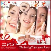 22 LED Touch Screen Makeup Mirror with Led Lights 1X 2X 3X 10X  Magnifying Cosmetic Mirrors 4 in 1 Tri-Folded Desk Table Mirror