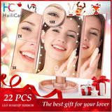 22 LED Touch Screen Makeup Mirror with Led Lights 1X 2X 3X 10X  Magnifying Cosmetic Mirrors 4 in 1 Tri-Folded Desk Table Mirror