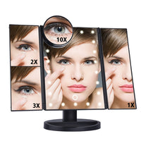 22 LED Touch Screen Makeup Mirror with Led Lights 1X 2X 3X 10X  Magnifying Cosmetic Mirrors 4 in 1 Tri-Folded Desk Table Mirror