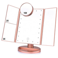 22 LED Touch Screen Makeup Mirror with Led Lights 1X 2X 3X 10X  Magnifying Cosmetic Mirrors 4 in 1 Tri-Folded Desk Table Mirror