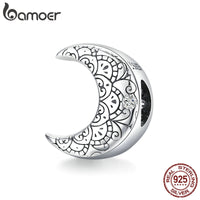 bamoer Genuine 925 Sterling Silver CZ silver Vine &amp; Moon  Original Charm for Brand Female DIY Bracelet Jewelry make SCC1604