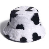 FOXMOTHER Winter Outdoor Vacation Lady Panama Black Solid Thickened Soft Warm Fishing Cap Faux Fur Rabbit Bucket Hat For Women