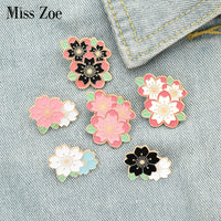 Sakura Enamel Pin Custom Pink White Cherry Blossom Brooches Bag Lapel Pin Cartoon Flowers Badge Jewelry Gift for Kids Friends