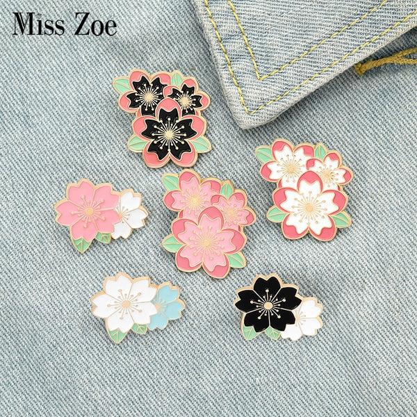 Sakura Enamel Pin Custom Pink White Cherry Blossom Brooches Bag Lapel Pin Cartoon Flowers Badge Jewelry Gift for Kids Friends