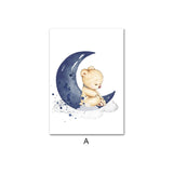 Child Nursery Poster Bear Moon Star Canvas Wall Art Print Animal Painting Nordic Kids Decorative Picture Baby Boy Bedroom Decor