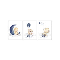 Child Nursery Poster Bear Moon Star Canvas Wall Art Print Animal Painting Nordic Kids Decorative Picture Baby Boy Bedroom Decor