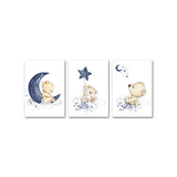 Child Nursery Poster Bear Moon Star Canvas Wall Art Print Animal Painting Nordic Kids Decorative Picture Baby Boy Bedroom Decor