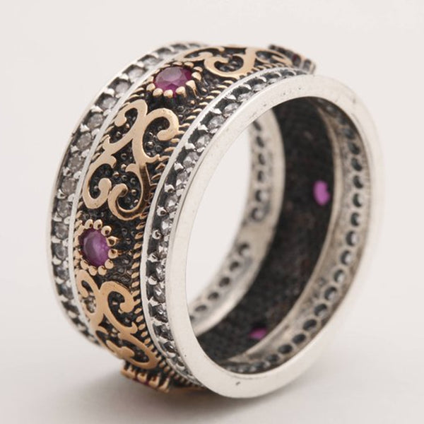 Vintage Single Row Purple Rhinestone Rings Punk Flower Pattern Ring For Men Women Gifts Gothic Fashion Jewelry bague Z4P116