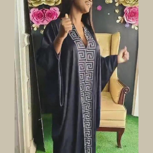 Fashion African woman large size bat sleeve dress Muslim Islamic style robe imitation silk hot Hot Fix Rhinestone