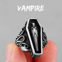 Vampire Coffin Ghost Stainless Steel Mens Rings Gothic Punk Unique Cool for Male Boyfriend Jewelry Creativity Gift Wholesale
