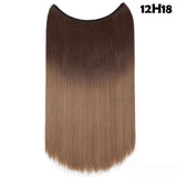S-noilite 20Inches Synthetic Natural Hair Invisible Wire In Hair Extensions No Clip With Secrect Line Easy Attach Hairpiece