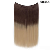 S-noilite 20Inches Synthetic Natural Hair Invisible Wire In Hair Extensions No Clip With Secrect Line Easy Attach Hairpiece