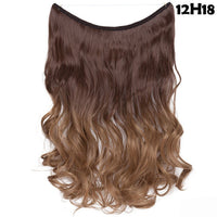 S-noilite 20Inches Synthetic Natural Hair Invisible Wire In Hair Extensions No Clip With Secrect Line Easy Attach Hairpiece