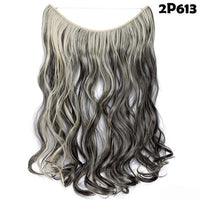 S-noilite 20Inches Synthetic Natural Hair Invisible Wire In Hair Extensions No Clip With Secrect Line Easy Attach Hairpiece
