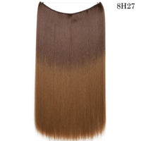 S-noilite 20Inches Synthetic Natural Hair Invisible Wire In Hair Extensions No Clip With Secrect Line Easy Attach Hairpiece