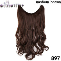 S-noilite 20Inches Synthetic Natural Hair Invisible Wire In Hair Extensions No Clip With Secrect Line Easy Attach Hairpiece