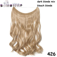 S-noilite 20Inches Synthetic Natural Hair Invisible Wire In Hair Extensions No Clip With Secrect Line Easy Attach Hairpiece