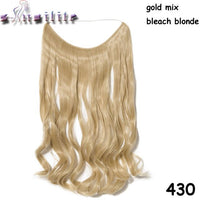 S-noilite 20Inches Synthetic Natural Hair Invisible Wire In Hair Extensions No Clip With Secrect Line Easy Attach Hairpiece