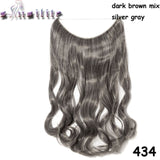 S-noilite 20Inches Synthetic Natural Hair Invisible Wire In Hair Extensions No Clip With Secrect Line Easy Attach Hairpiece