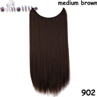 S-noilite 20Inches Synthetic Natural Hair Invisible Wire In Hair Extensions No Clip With Secrect Line Easy Attach Hairpiece
