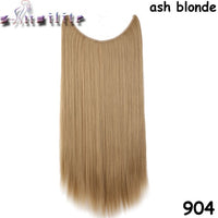 S-noilite 20Inches Synthetic Natural Hair Invisible Wire In Hair Extensions No Clip With Secrect Line Easy Attach Hairpiece