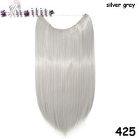 S-noilite 20Inches Synthetic Natural Hair Invisible Wire In Hair Extensions No Clip With Secrect Line Easy Attach Hairpiece