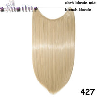 S-noilite 20Inches Synthetic Natural Hair Invisible Wire In Hair Extensions No Clip With Secrect Line Easy Attach Hairpiece