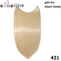 S-noilite 20Inches Synthetic Natural Hair Invisible Wire In Hair Extensions No Clip With Secrect Line Easy Attach Hairpiece