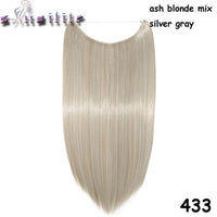 S-noilite 20Inches Synthetic Natural Hair Invisible Wire In Hair Extensions No Clip With Secrect Line Easy Attach Hairpiece