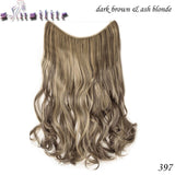 S-noilite 20Inches Synthetic Natural Hair Invisible Wire In Hair Extensions No Clip With Secrect Line Easy Attach Hairpiece
