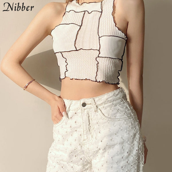 Nibbler Solid Color Stitching Ruffled Lace  Women&#39;s  Vest Casual Sleeveless Navel Street Party  Club Summer 2021 Women&#39;s Vest