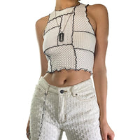 Nibbler Solid Color Stitching Ruffled Lace  Women&#39;s  Vest Casual Sleeveless Navel Street Party  Club Summer 2021 Women&#39;s Vest