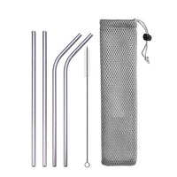 DEOUNY Metal Tubes With Bag And Cleaner Brush 304 Stainless Steel Reusable Straight Bent Cocktail Straws 11PCS Bar Accessories