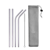 DEOUNY Metal Tubes With Bag And Cleaner Brush 304 Stainless Steel Reusable Straight Bent Cocktail Straws 11PCS Bar Accessories