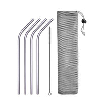 DEOUNY Metal Tubes With Bag And Cleaner Brush 304 Stainless Steel Reusable Straight Bent Cocktail Straws 11PCS Bar Accessories
