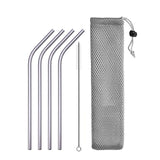 DEOUNY Metal Tubes With Bag And Cleaner Brush 304 Stainless Steel Reusable Straight Bent Cocktail Straws 11PCS Bar Accessories