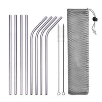 DEOUNY Metal Tubes With Bag And Cleaner Brush 304 Stainless Steel Reusable Straight Bent Cocktail Straws 11PCS Bar Accessories