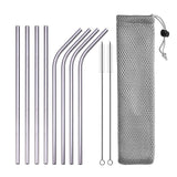 DEOUNY Metal Tubes With Bag And Cleaner Brush 304 Stainless Steel Reusable Straight Bent Cocktail Straws 11PCS Bar Accessories