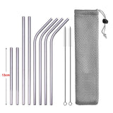 DEOUNY Metal Tubes With Bag And Cleaner Brush 304 Stainless Steel Reusable Straight Bent Cocktail Straws 11PCS Bar Accessories
