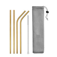 DEOUNY Metal Tubes With Bag And Cleaner Brush 304 Stainless Steel Reusable Straight Bent Cocktail Straws 11PCS Bar Accessories