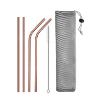DEOUNY Metal Tubes With Bag And Cleaner Brush 304 Stainless Steel Reusable Straight Bent Cocktail Straws 11PCS Bar Accessories