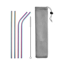 DEOUNY Metal Tubes With Bag And Cleaner Brush 304 Stainless Steel Reusable Straight Bent Cocktail Straws 11PCS Bar Accessories