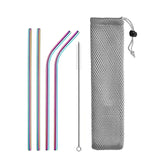DEOUNY Metal Tubes With Bag And Cleaner Brush 304 Stainless Steel Reusable Straight Bent Cocktail Straws 11PCS Bar Accessories